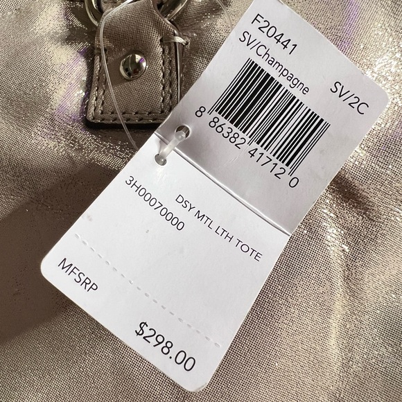 Coach Poppy Metallic Gold Champagne Large Leather Tote Bag - Picture 12 of 13